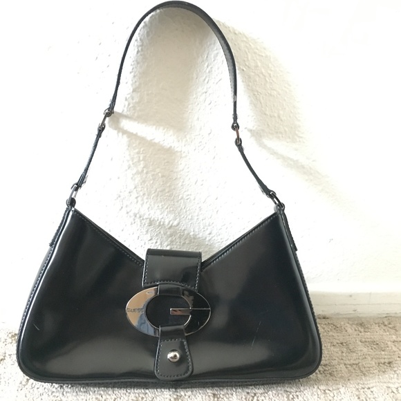 Guess Handbags - shiny black GUESS purse small, used, totally cute